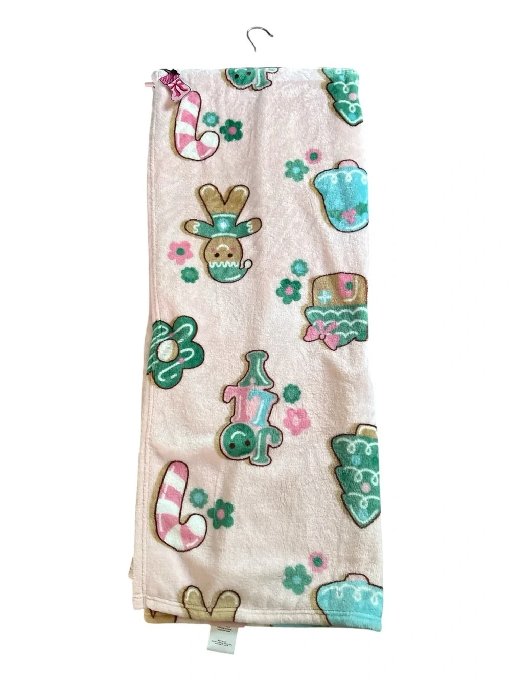 New Betsey Johnson Pink Holiday Plush Throw with Gingerbread & Candy Motifs
